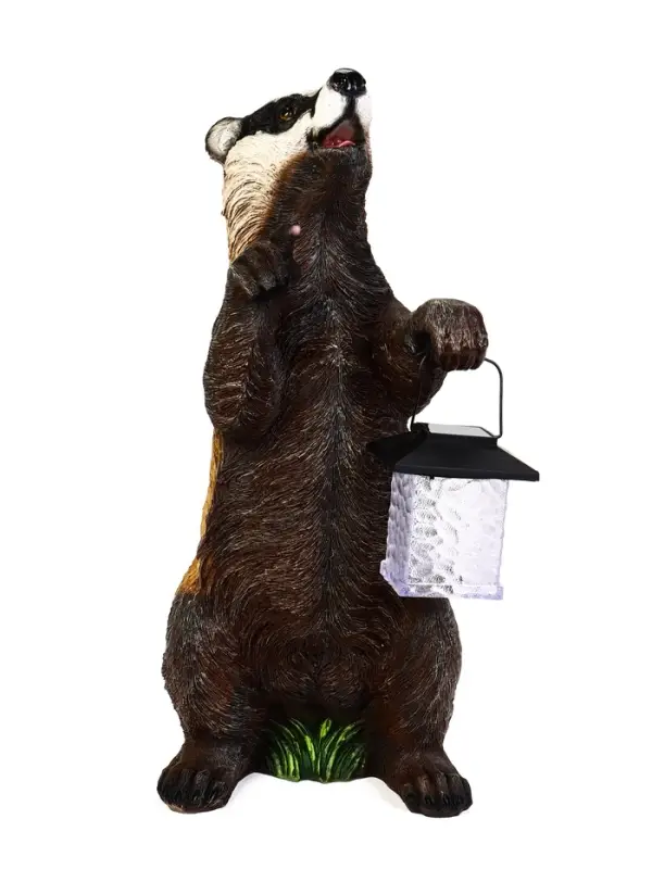 Садовая фигура - фонарь &laquo;Барсук с фонарём&raquo; из полистоуна, 18&times;16&times;41 см