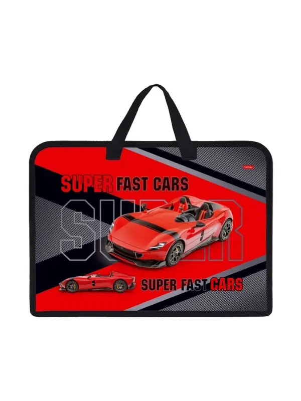 Папка д/тетрадей А4 молния сверху  "Красная машина" 1 отделение, с ручками 245х340х35мм
