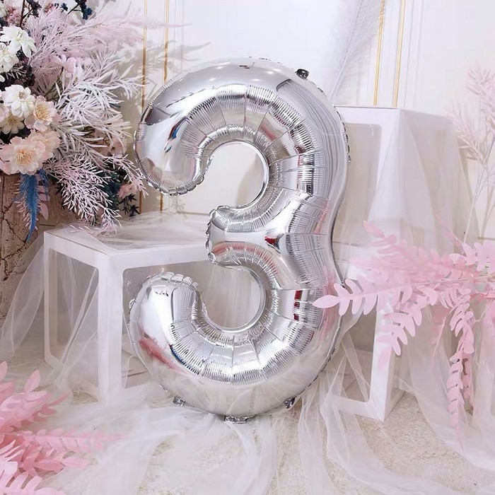 Шар фольгированный 40 Шар фольгированный 40" Цифра 3, цвет серебряный