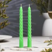 Набор свечей витых, 1.5&times;15 см, 2 шт., зелёный