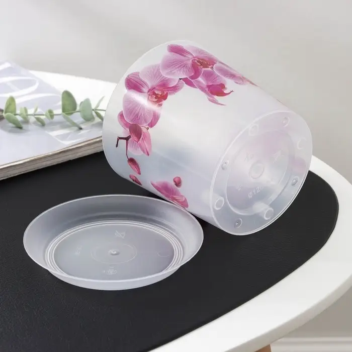 Горшок для орхидей с поддоном IDEA &laquo;Деко&raquo;, 1.2 л, пластиковый, прозрачный