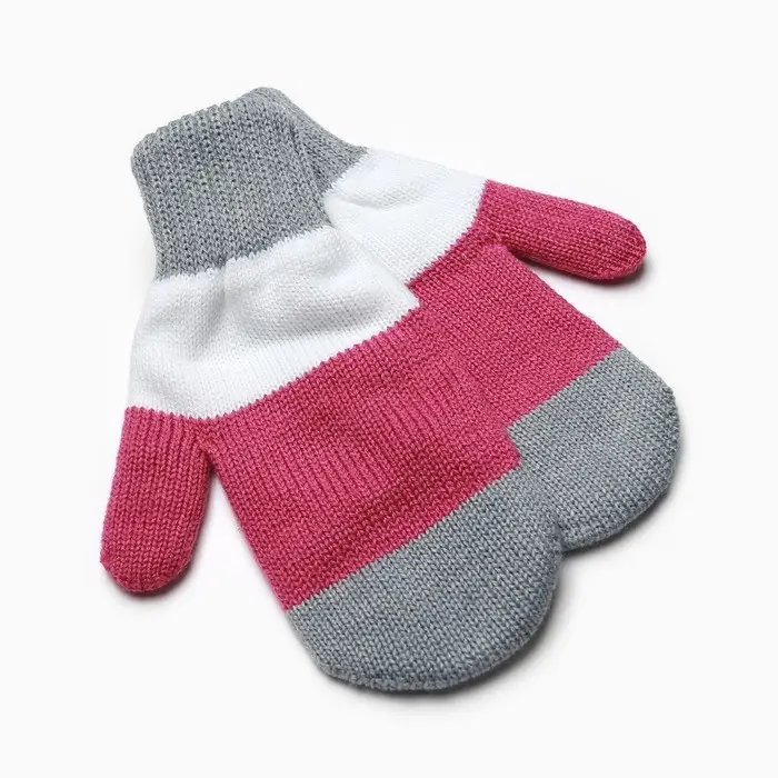 Варежки для девочки, серый/белый/малиновый, размер 12 Варежки для девочки, серый/белый/малиновый, размер 12