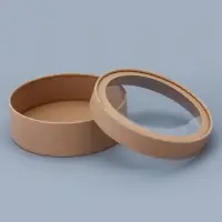 Коробка круглая подарочная завальцованная с окном, крафт, 18&times;6 см
