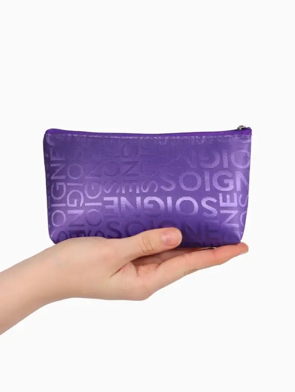 Косметичка - пенал на молнии, маленькая, с буквами, фиолетовая