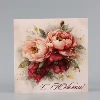 Открытка &laquo;С юбилеем!&raquo;, букет пионов, 15&times;15 см