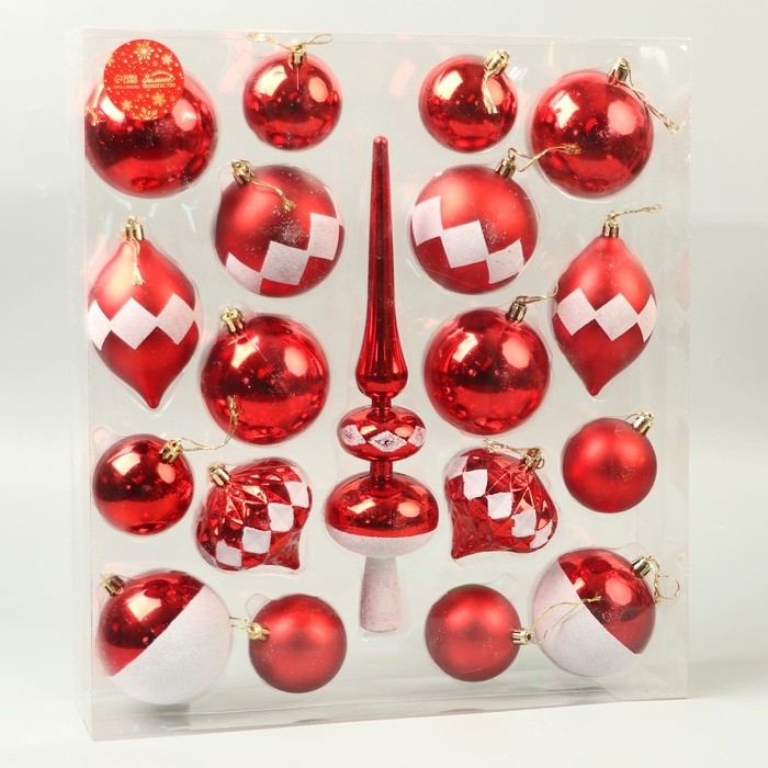 Набор украшений пластик 19 шт Набор украшений пластик 19 шт "Льдинки" красно-золотой