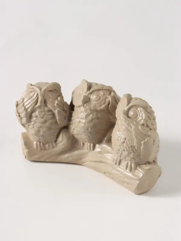 Фигурка гипс &laquo;Три совы на жердочке&raquo;, слоновая кость, 9&times;5&times;3.5 см