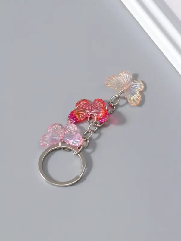 Брелок для ключей на кольце &laquo;Цветные бабочки&raquo;, пластик, 3 бабочки, 2.5&times;7 см, МИКС