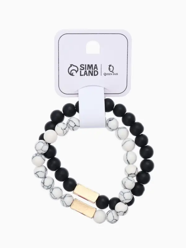 Браслеты парные из бусин &laquo;Неразлучники. Сердце&raquo;, d=6.5 см, набор 2 шт. шар №8, чёрный, белые