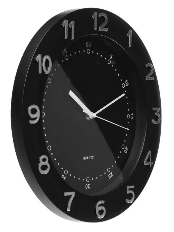 Часы настенные интерьерные, бесшумные, плавный ход, d=32 см, внутренний d=23.7 см, чёрные