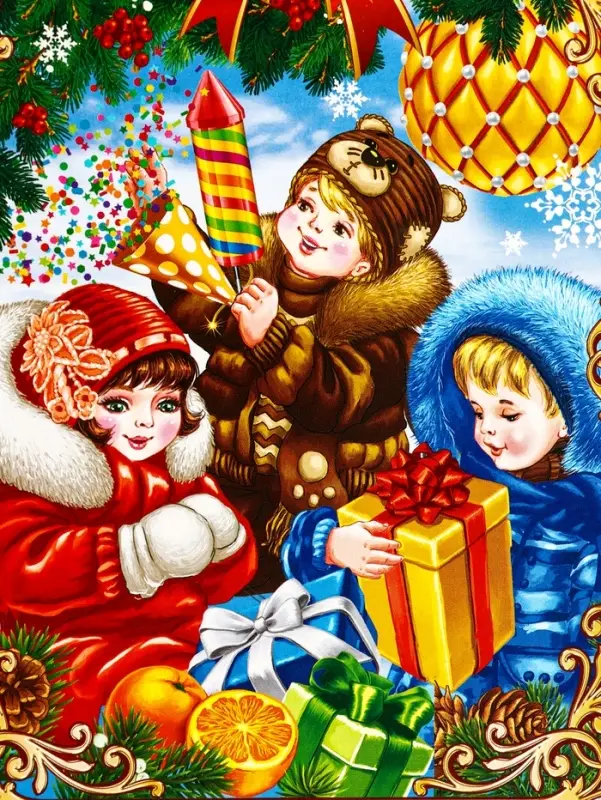 Подарочная коробка новогодняя &laquo;Дети&raquo;, для сладких подарков,14&times;6&times;21 см