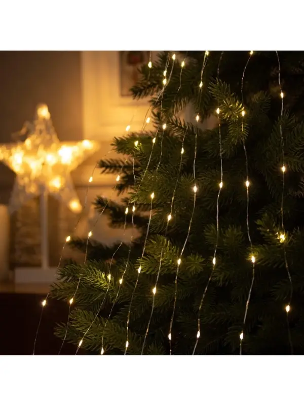 Гирлянда &laquo;Конский хвост&raquo; 10 нитей по 2 м, IP20, серебристая нить, 200 LED, свечение тёплое белое, 12 В