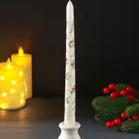 Свеча античная новогодняя 255х22 мм с декором, зимняя