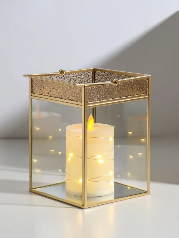 Подсвечник стекло, металл "Капли сверху" золотой 13,5х13,5х19 см