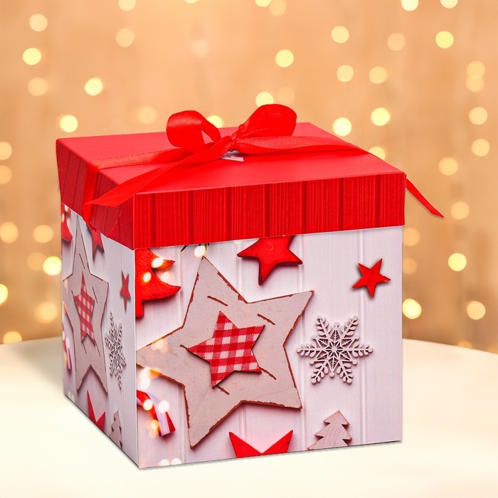 Новый год. Коробка подарочная новогодняя складная Новый год. Коробка подарочная новогодняя складная "Звезды новый год" 15х15х15 см.