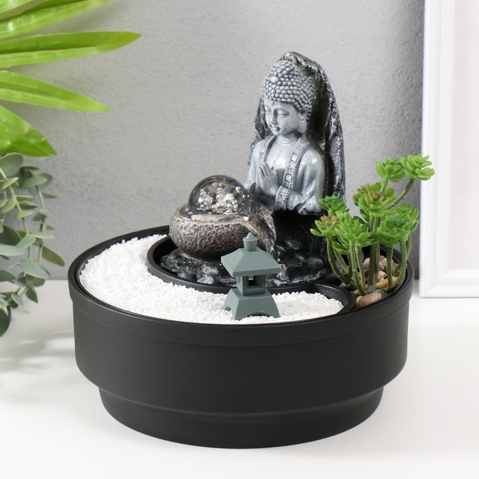 Фонтан настольный от сети, подсветка Фонтан настольный от сети, подсветка "Будда в саду Дзен" 21х21х21 см