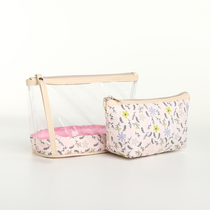 Набор косметичек 2 в 1 на молнии, цвет бежевый Набор косметичек 2 в 1 на молнии, цвет бежевый