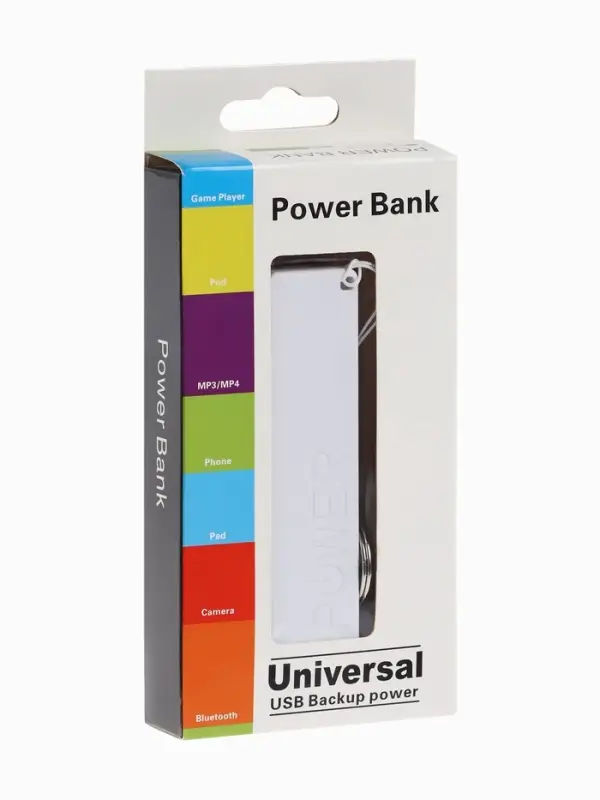 Внешний аккумулятор PB-03, 2200 мАч, USB, 1 А, крепление кольцо, белый