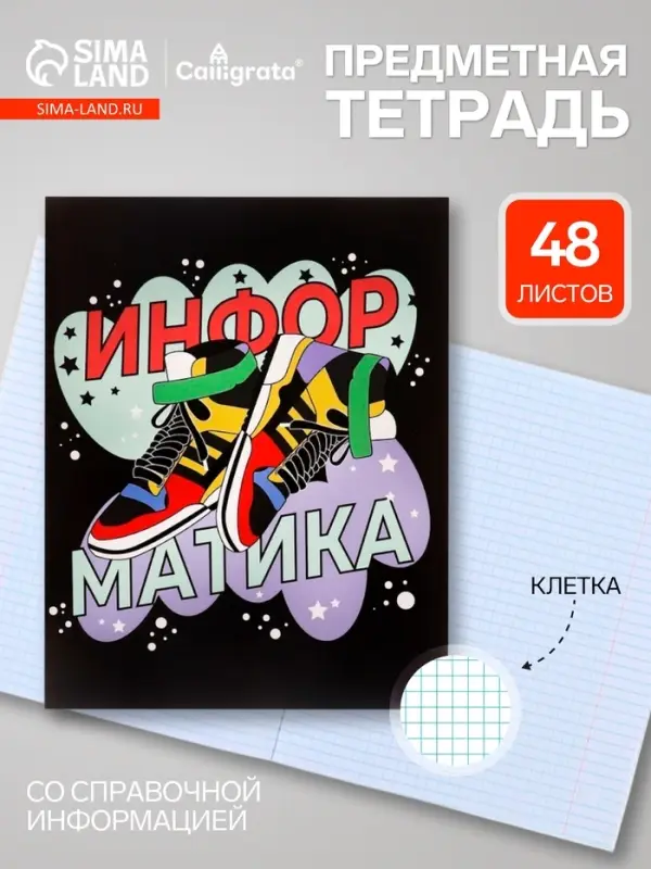 Предметная тетрадь по информатике Calligrata TOP &laquo;Кеды&raquo;, 48 листов, в клетку, со справочным материалом, картонная обложка
