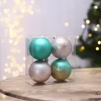 Новогодние шары ёлочные «Санта видел твой Инстаграм», пластик, d=8, 4 шт., цвет розовый, тиффани