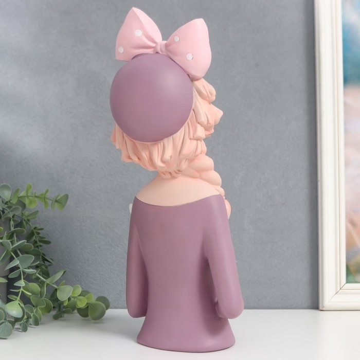 Сувенир полистоун Сувенир полистоун "Малышка с косой, бантом в горох, с котом" 36х12х15,5 см