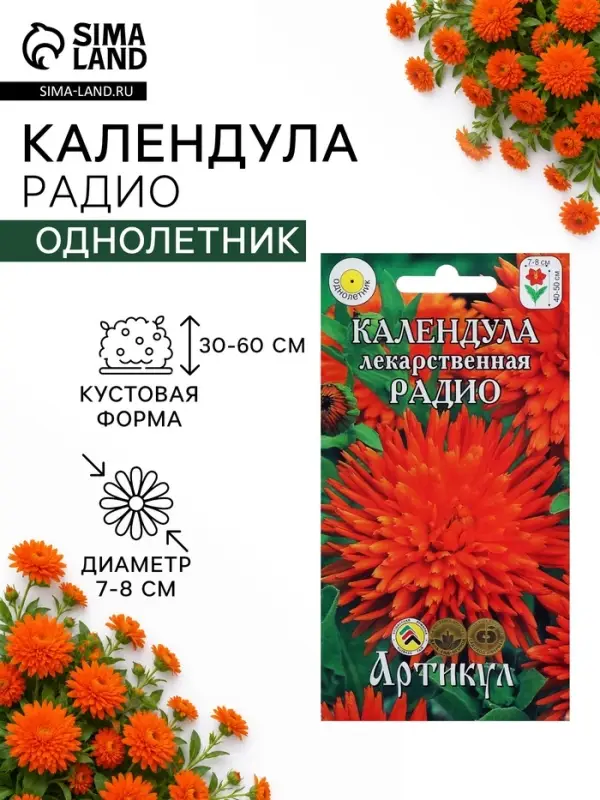 Семена цветов Календула «Радио», 0.3 г, «Артикул» Семена цветов Календула «Радио», 0.3 г, «Артикул»