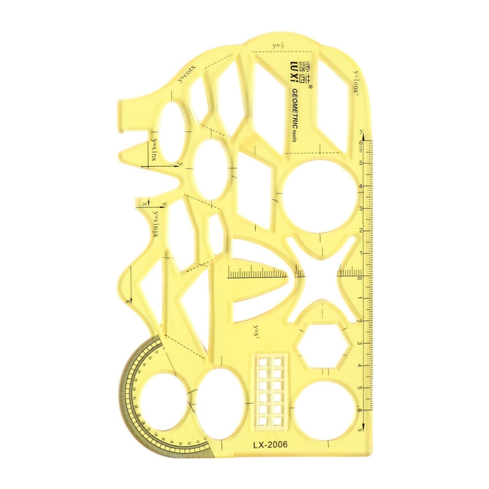 Линейка-трафарет, пластик, с транспортиром, для черчения фигур, МИКС Линейка-трафарет, пластик, с транспортиром, для черчения фигур, МИКС