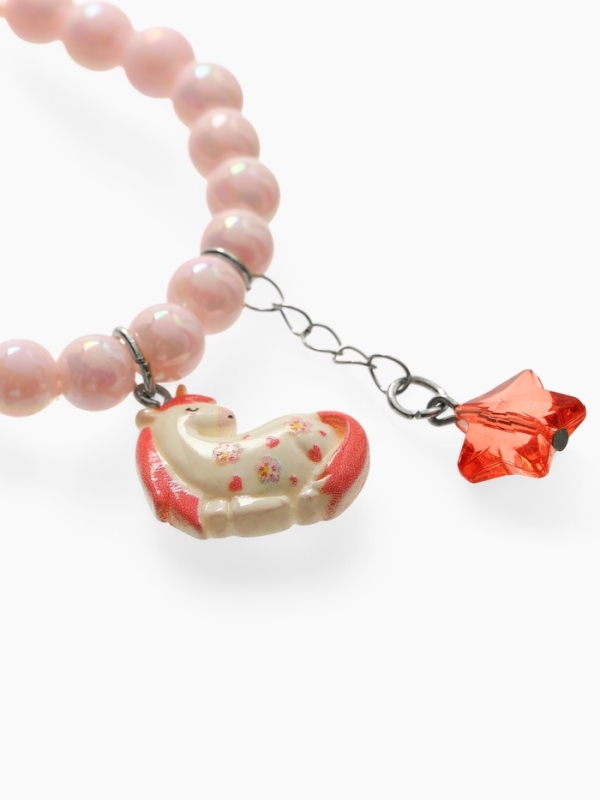 Браслет детский "Выбражулька" звезды на цепочке и единорог, жемчуг, цветной