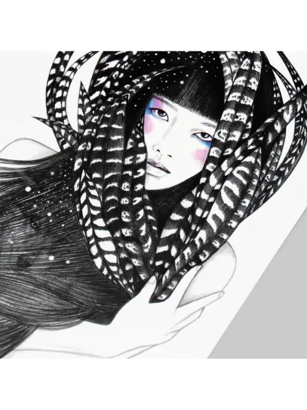 Переводная тату на тело цветная «Девушка в перьях», 21×14.8 см