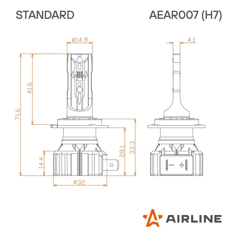 Лампа светодиод. H7 STANDARD, 17Вт, 4000Лм (2000Лм x 2), 6000К, 12В, кмпл. 2 шт.