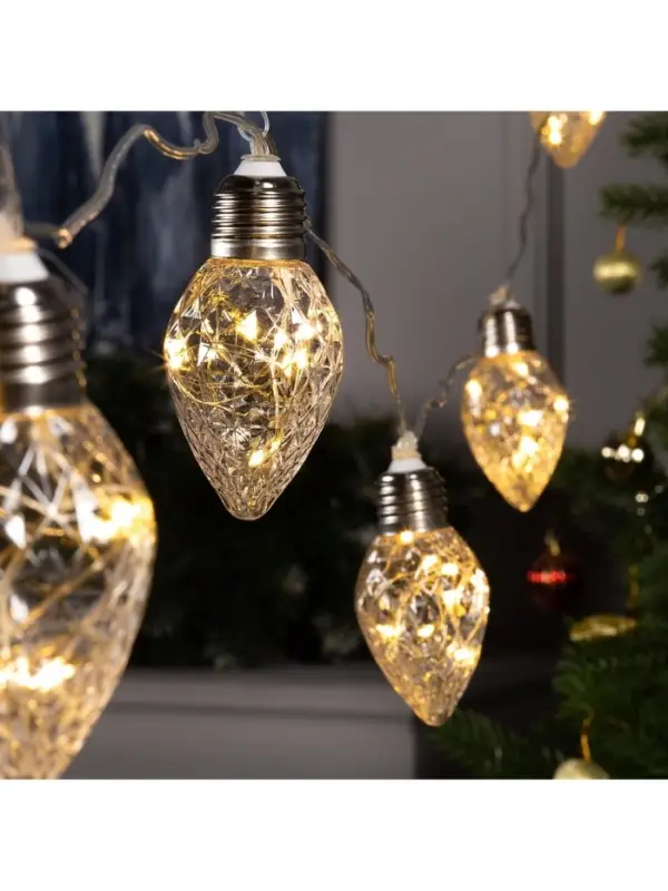 Гирлянда &laquo;Нить&raquo; 3 м с насадками &laquo;Лампочки шишки&raquo;, IP20, прозрачная нить, 80 LED, свечение тёплое белое, 8 режимов, 220 В