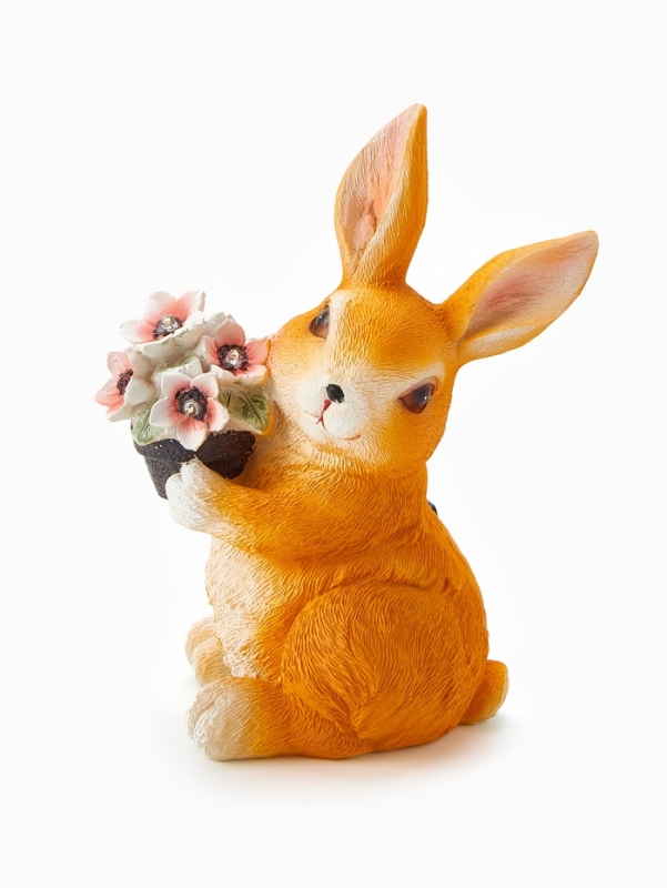 Садовая фигура  Садовая фигура "Зайка с букетом", 17х11х22 см, с подсветкой