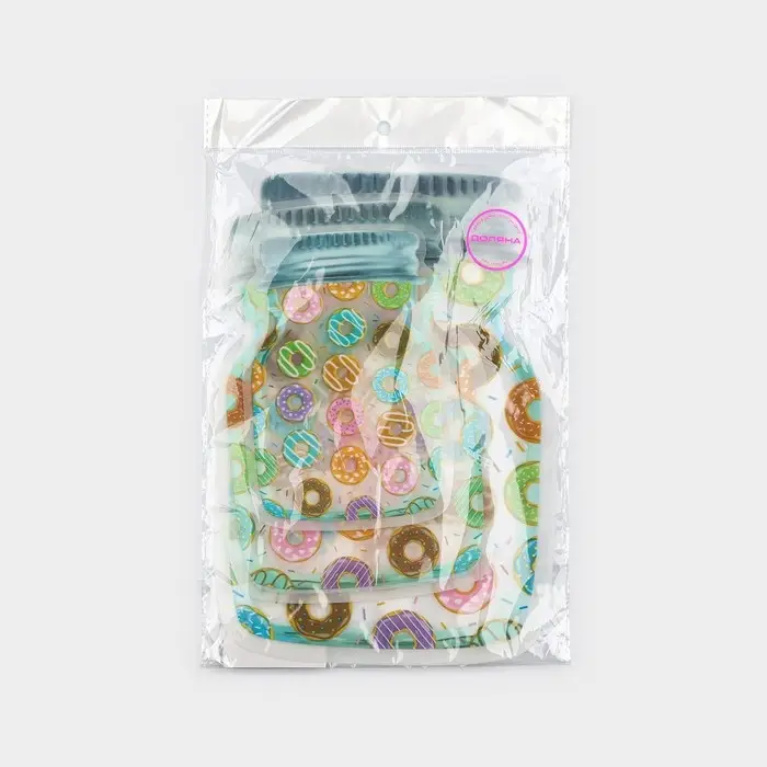 Набор пакетов для хранения сыпучих Доляна «Пончики», застёжка zip-lock, 3 шт., 15×10 см, 20×13 см, 24.5×16.5 см