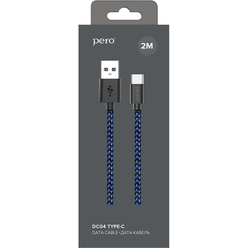 Кабель USB PERO DC-04 Type-C, 3А, 2м, Blue-black (Fast Charge)
