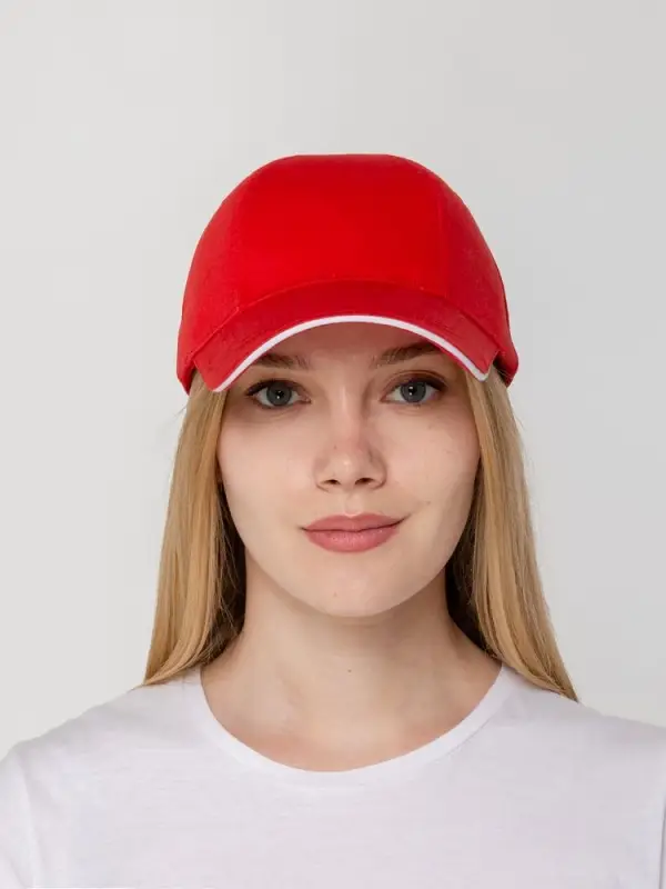 Бейсболка Canopy, красная с белым кантом Бейсболка Canopy, красная с белым кантом