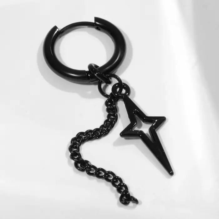 Пирсинг в ухо «Кольцо» звезда полярная с цепью, d=15 мм, чёрный Пирсинг в ухо «Кольцо» звезда полярная с цепью, d=15 мм, чёрный