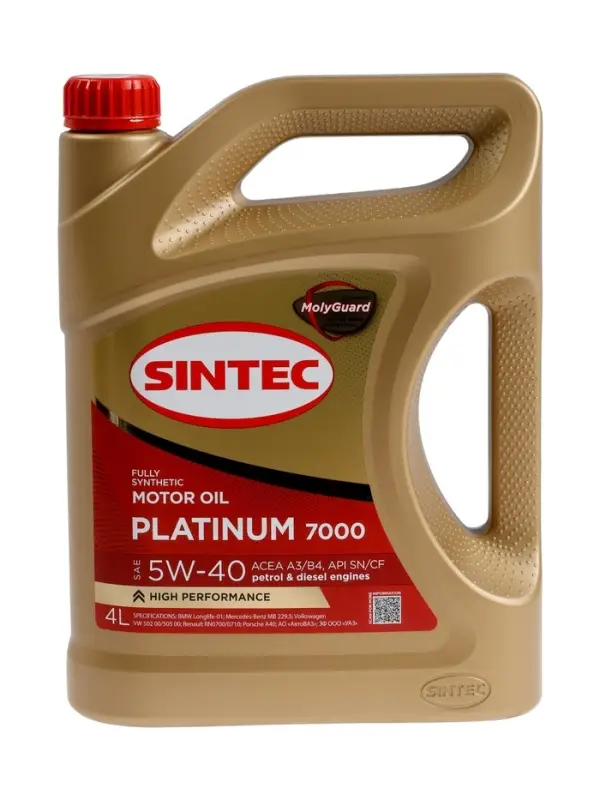Масло моторное Sintec Platinum 7000 5W-40, SN/CF, синтетическое, 801941/600139, 4 л