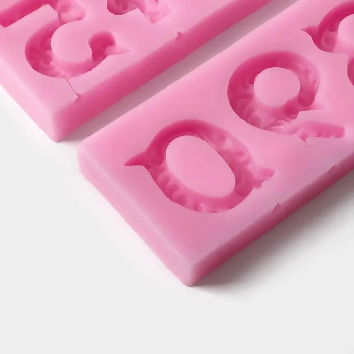 Молд для заливки шоколада &laquo;Цифры с узором&raquo;, 2 шт., 10 ячеек, силикон, 16.6&times;10.5 см, розовый