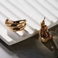 Серьги металл "Тринити" тренд, цвет золото