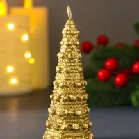 Свеча "Ёлочка с шариками "45*102 мм, лак, золото
