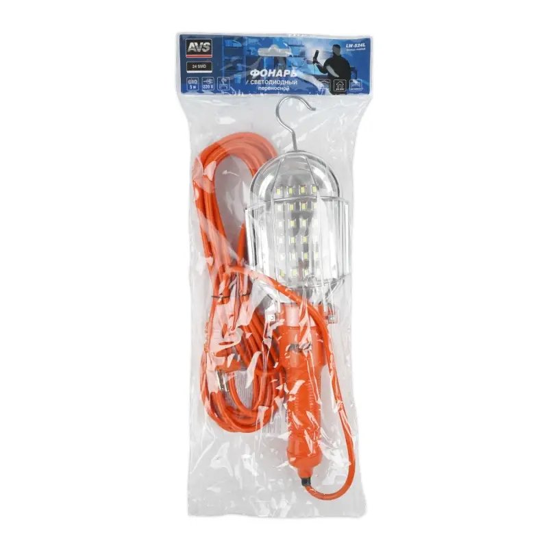 Фонарь переносной (светодоиод.) 5м 220V AVS LW-524L
