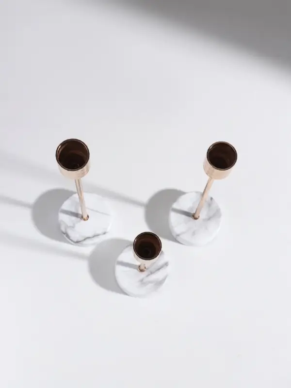 Подсвечник металл  Подсвечник металл "Олимп" d=2 см набор 3 шт золото под мрамор 6х6х17,5 6х6х23,5 6х6х27 см