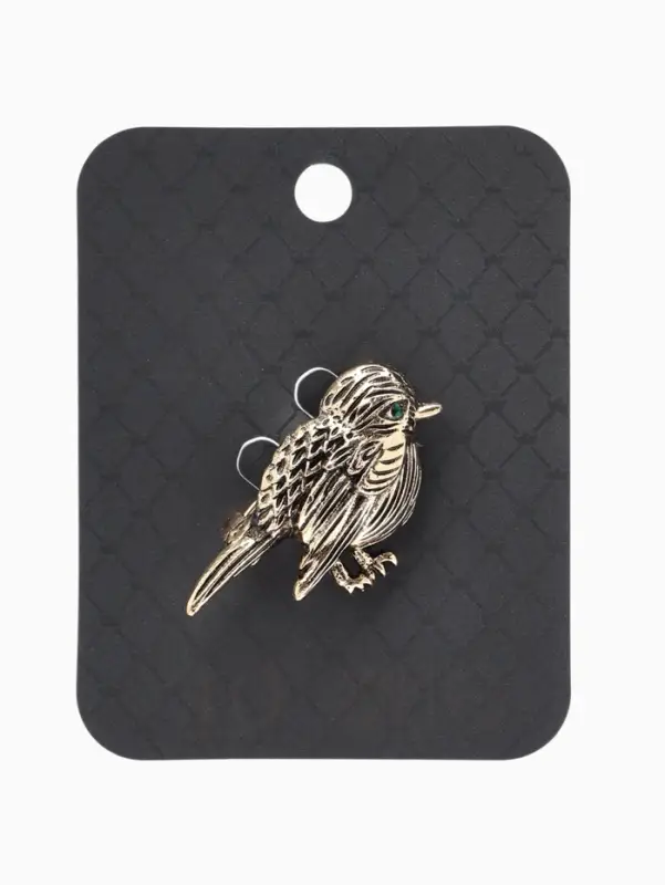 Брошь &laquo;Птица воробушек&raquo;, зелёная в чернёном золоте