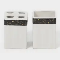 Аксессуары для ванной &laquo;Золотой лист&raquo;, 4 предмета: дозатор 250 мл, мыльница, 2 стакана, белые