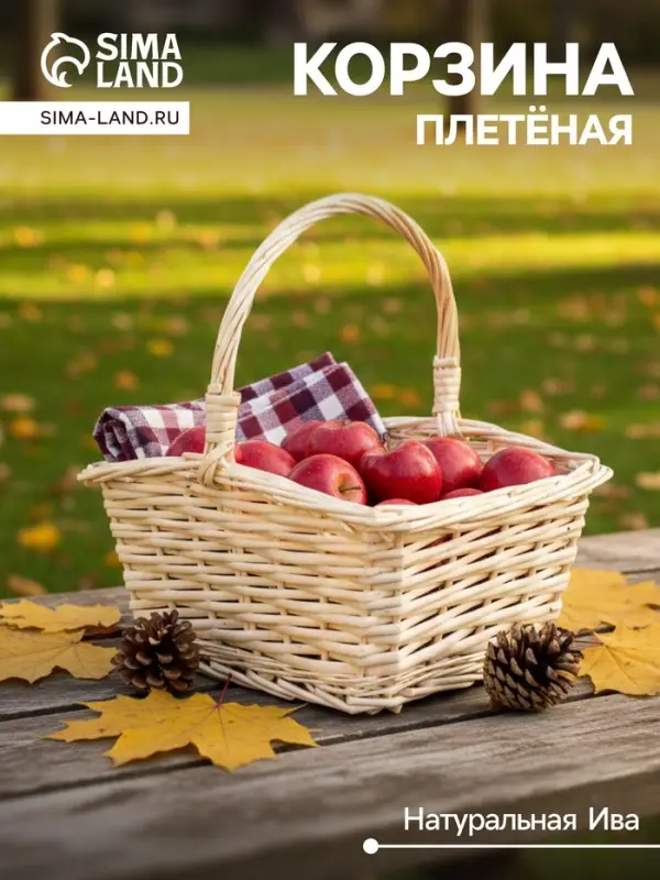 Корзина плетёная для хранения, 27&times;22&times;14 см, ручка h=13 см, ива, белая