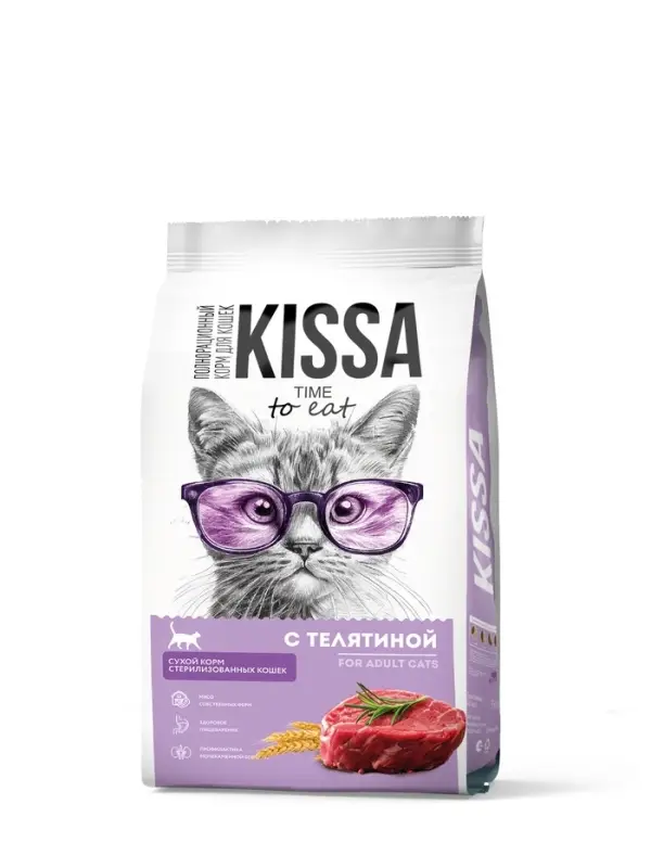 Сухой корм для стерилизованных кошек KISSA, с телятиной, полнорационный, 1.5 кг