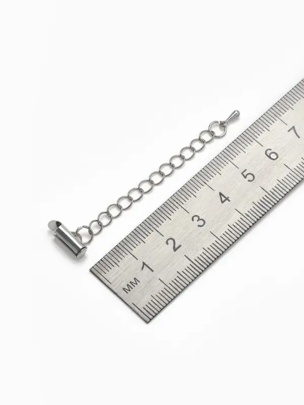 Концевик для браслета из бисера (пара) QF, 10 мм, металл, с цепочкой удлинителем, цвет серебро