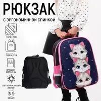 Рюкзак школьный, каркасный, 39&times;30&times;14 см &laquo;Серые котята&raquo;