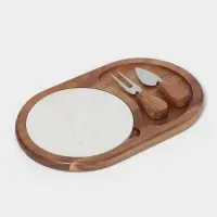 Набор для подачи сыра &laquo;Мрамор&raquo;, 2 ножа, доска, 24.5&times;16&times;1.5 см, акация