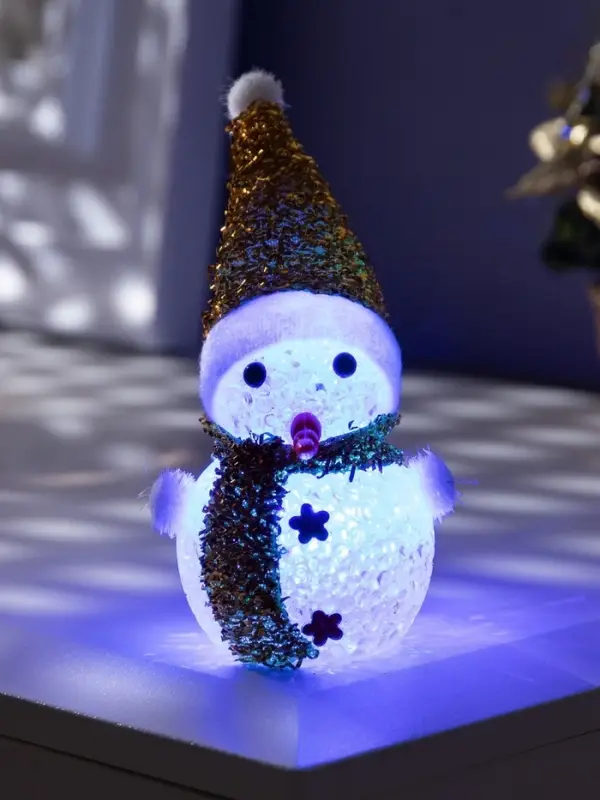 Ёлочная игрушка &laquo;Золотистый снеговичок&raquo;, 8 см, 1 LED, от батареек AG13&times;3, свечение мульти (RGB)